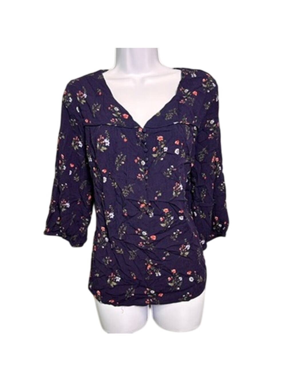 Skies Are Blue Floral Blouse Womens 2X Navy Bloomcore Flowy Feminine Soft Girl